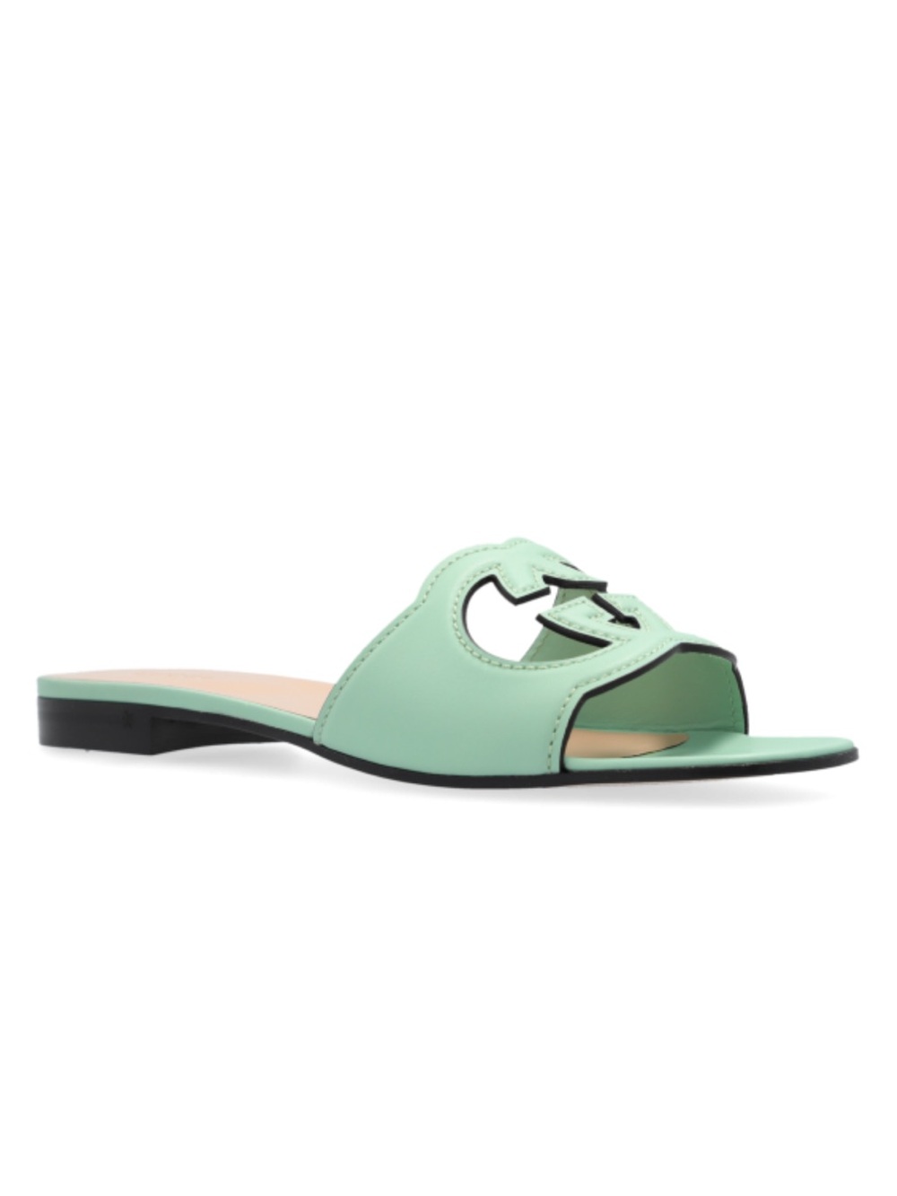 GUCCI GG Logo Cutout Leather Slides Sandals